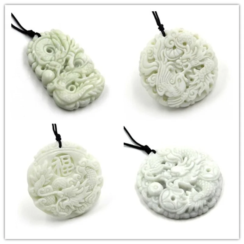 Men'S Fashion Necklaces - Drago di giada bianca naturale Phoenix